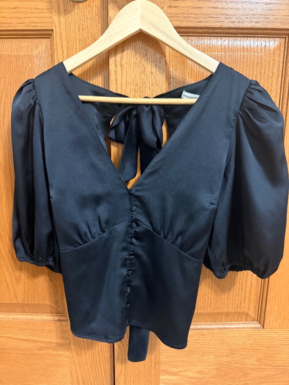 Abercrombie Black Satin, Tie Back Blouse